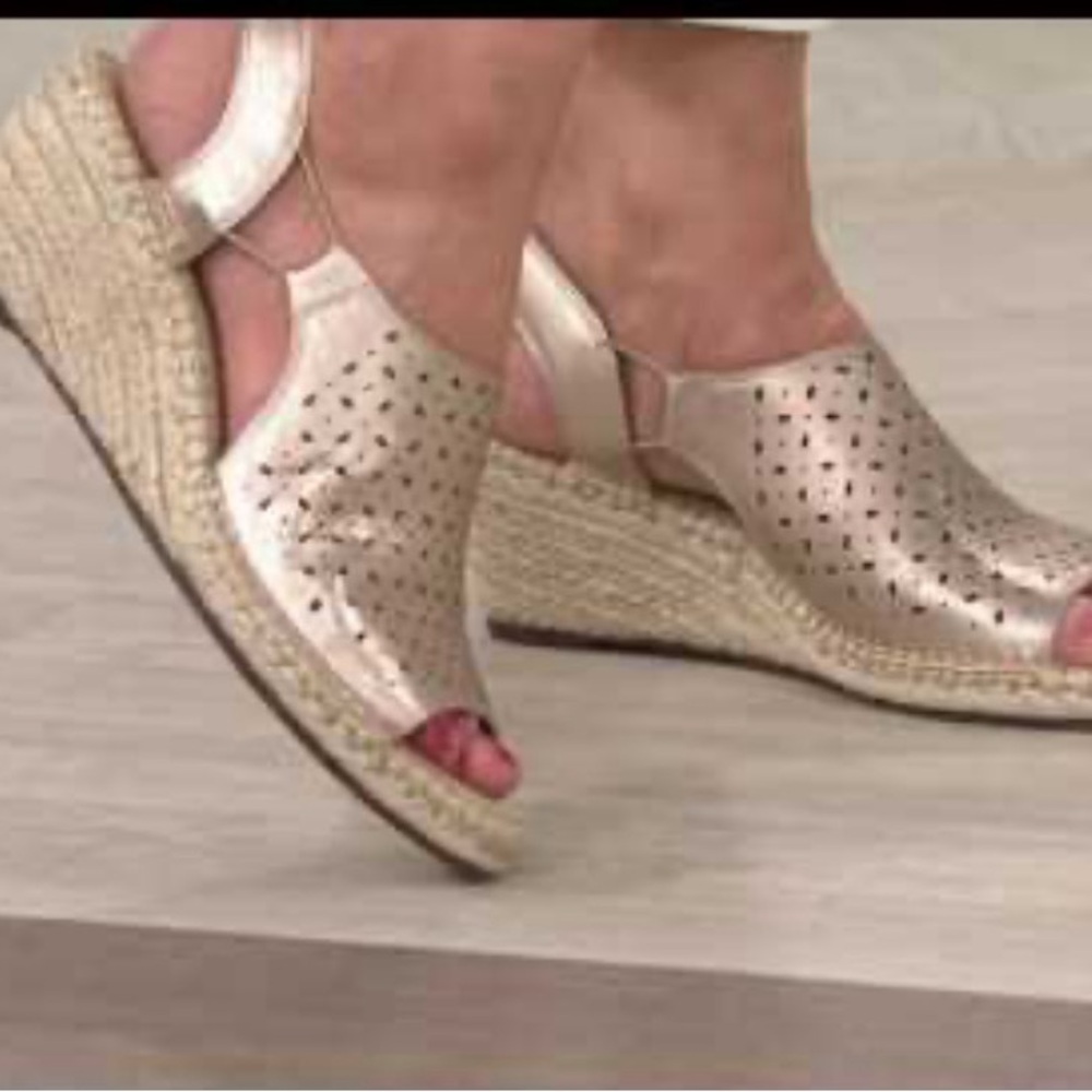 Clarks Artisan Metallic Leather Petrina Gail Espadrille Wedge Sandal New size